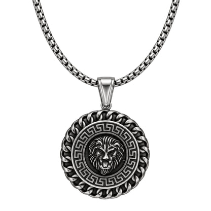 THE MEN THING SS Pendant/ Necklace REGAL ROAR - 35mm Titanium Steel Pendant with 23inch Round Box 4mm Chain for Men & Boys