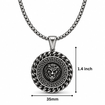 THE MEN THING SS Pendant/ Necklace REGAL ROAR - 35mm Titanium Steel Pendant with 23inch Round Box 4mm Chain for Men & Boys