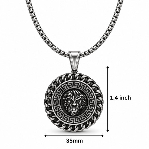REGAL ROAR - 35mm Titanium Steel Pendant with 23inch Round Box 4mm Chain for Men & Boys
