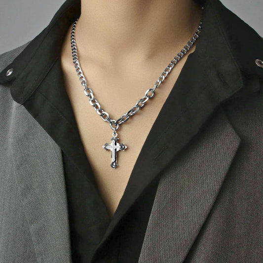 THE MEN THING SS Pendant/ Necklace REGALIS CRUCIS - 26mm Titanium Steel Pendant with 21 to 23inch Adjustable Cube 6mm Chain for Men & Boys