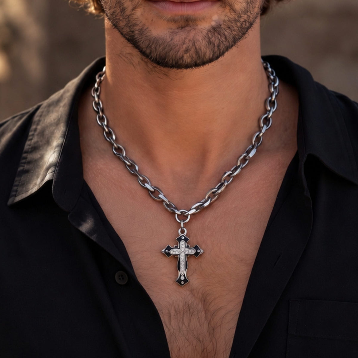 THE MEN THING SS Pendant/ Necklace REGALIS CRUCIS - 26mm Titanium Steel Pendant with 21 to 23inch Adjustable Cube 6mm Chain for Men & Boys