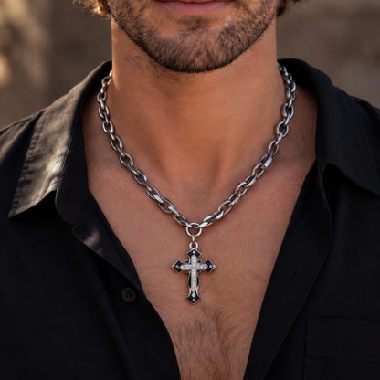 THE MEN THING SS Pendant/ Necklace REGALIS CRUCIS - 26mm Titanium Steel Pendant with 21 to 23inch Adjustable Cube 6mm Chain for Men & Boys