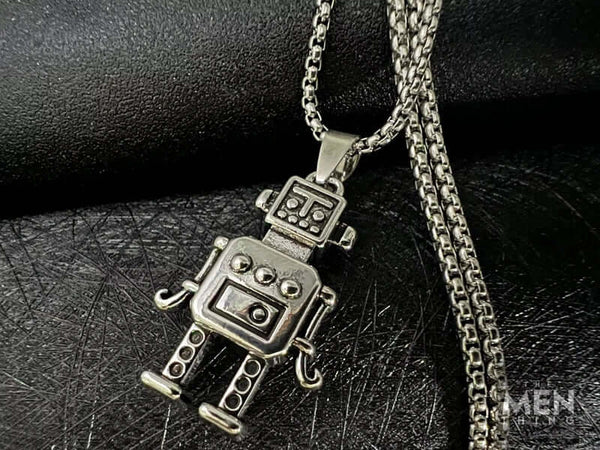 रोबोट V2 - शुद्ध स्टेनलेस स्टील 24 इंच गोल बॉक्स चेन के साथ मिश्र धातु पेंडेंट, पुरुषों और लड़कों के लिए यूरोपीय ट्रेंडिंग स्टाइल