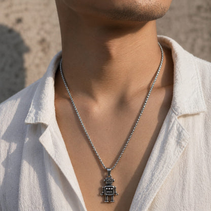 THE MEN THING SS Pendant/ Necklace ROBOT V2 - Alloy Pendant with Pure Stainless Steel  24inch Round Box Chain, European trending Style for Men & Boy