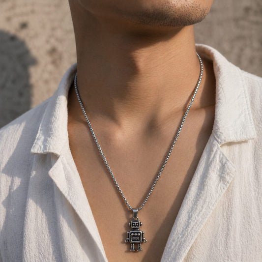 THE MEN THING SS Pendant/ Necklace ROBOT V2 - Alloy Pendant with Pure Stainless Steel  24inch Round Box Chain, European trending Style for Men & Boy