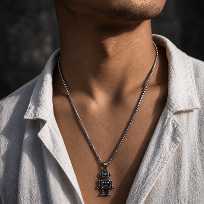 THE MEN THING SS Pendant/ Necklace ROBOT V2 - Alloy Pendant with Pure Stainless Steel  24inch Round Box Chain, European trending Style for Men & Boy