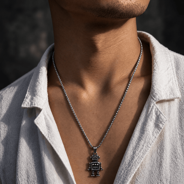 ROBOT V2 - Alloy Pendant with Pure Stainless Steel  24inch Round Box Chain, European trending Style for Men & Boy