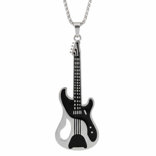 THE MEN THING SS Pendant/ Necklace ROCKSTAR GUITAR - 27mm Pure Titanium Steel Pendant with 27inch Round Box 4mm Chain for Men & Boys