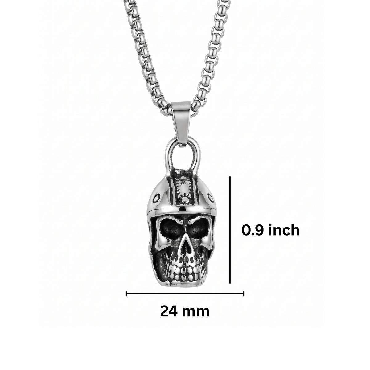 THE MEN THING SS Pendant/ Necklace ROGUE SKULL - 24mm Titanium Steel Pendant with 24inch Round Box 4mm Chain for Men & Boys