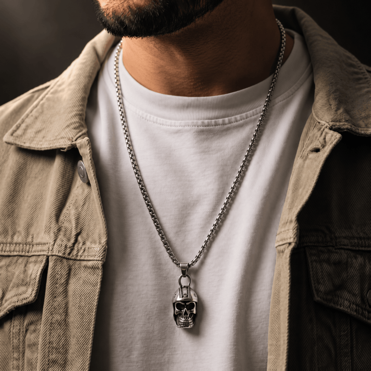 THE MEN THING SS Pendant/ Necklace ROGUE SKULL - 24mm Titanium Steel Pendant with 24inch Round Box 4mm Chain for Men & Boys