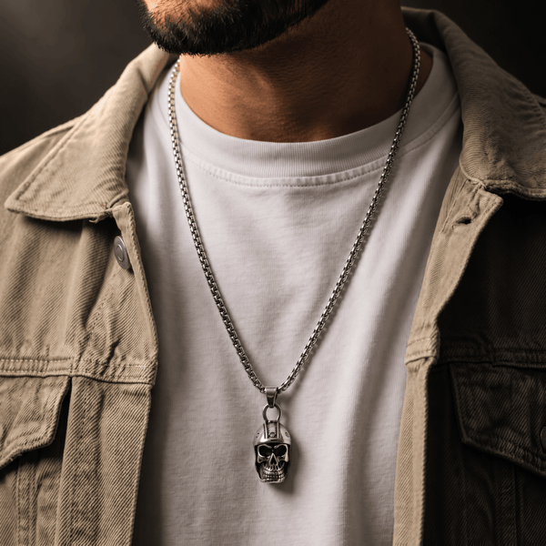ROGUE SKULL - 24mm Titanium Steel Pendant with 24inch Round Box 4mm Chain for Men & Boys
