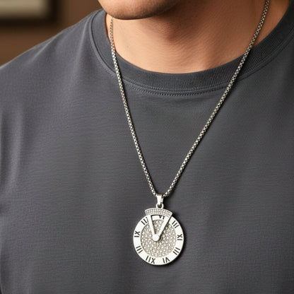 THE MEN THING SS Pendant/ Necklace ROMAN HOUR - 36mm Titanium Steel Pendant with 27inch Round Box 4mm Chain for Men & Boys with adjustable cable chain