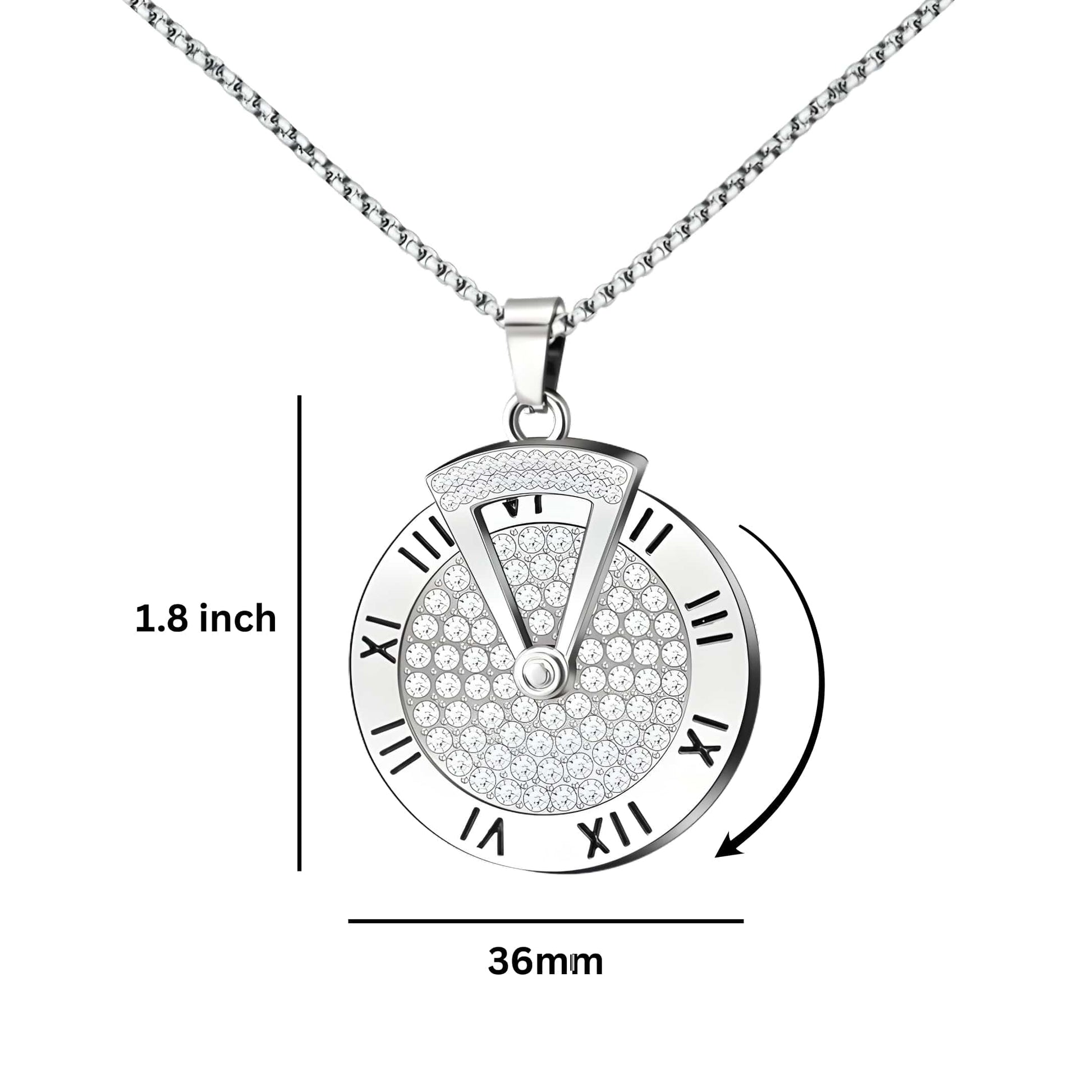 THE MEN THING SS Pendant/ Necklace ROMAN HOUR - 36mm Titanium Steel Pendant with 27inch Round Box 4mm Chain for Men & Boys with adjustable cable chain