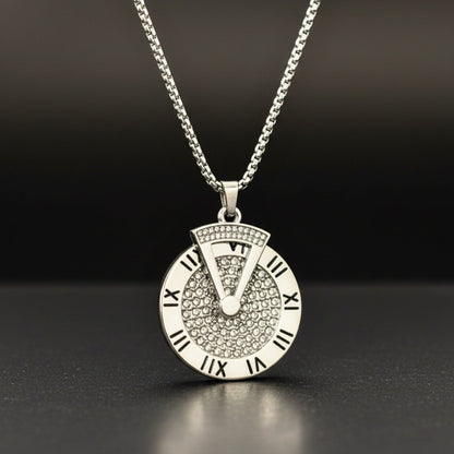 THE MEN THING SS Pendant/ Necklace ROMAN HOUR - 36mm Titanium Steel Pendant with 27inch Round Box 4mm Chain for Men & Boys with adjustable cable chain