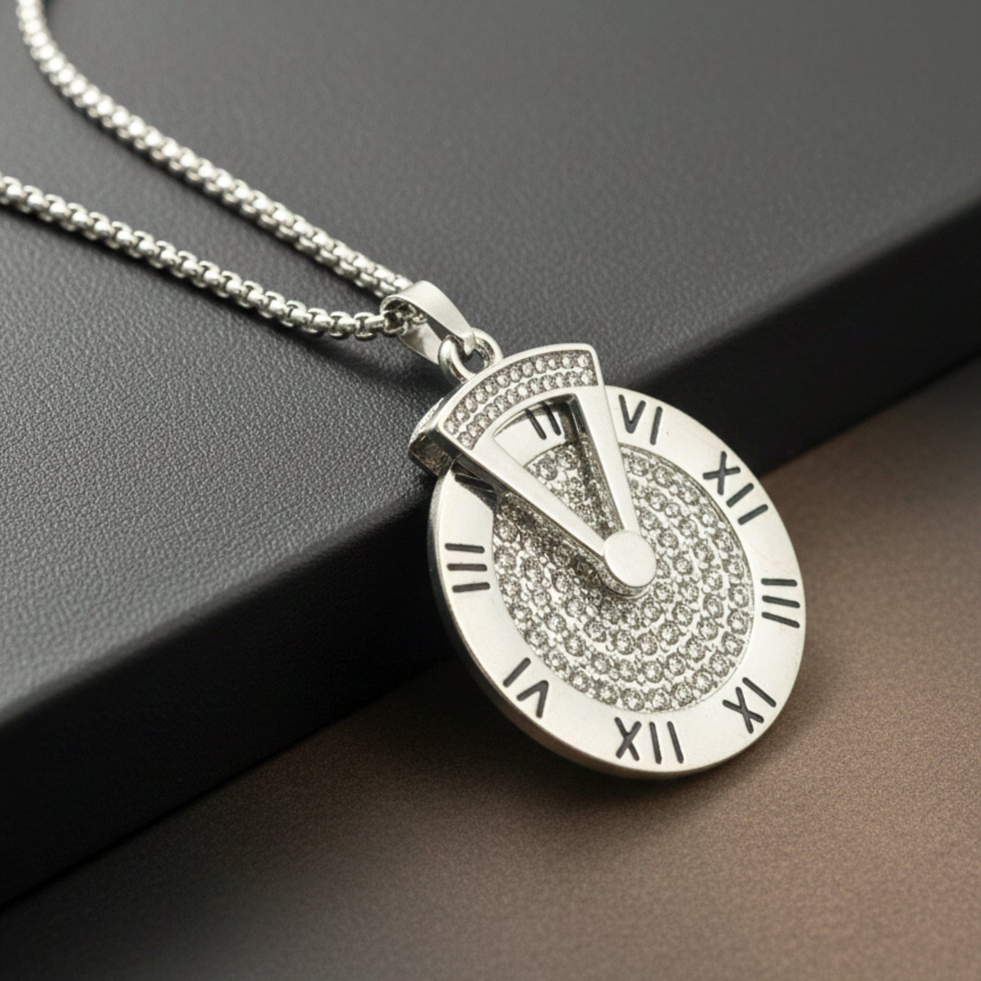 THE MEN THING SS Pendant/ Necklace ROMAN HOUR - 36mm Titanium Steel Pendant with 27inch Round Box 4mm Chain for Men & Boys with adjustable cable chain