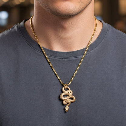 THE MEN THING SS Pendant/ Necklace ROSE GOLD GUARDIAN SNAKE - Pure Titanium Steel Pendant with 24inch Round Box Chain for Men & Boys