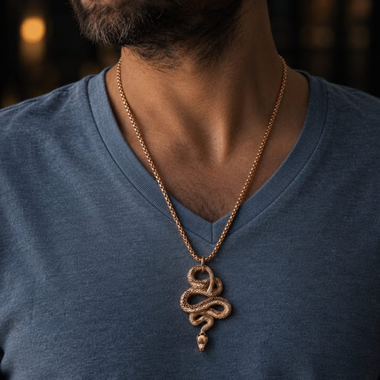 THE MEN THING SS Pendant/ Necklace ROSE GOLD GUARDIAN SNAKE - Pure Titanium Steel Pendant with 24inch Round Box Chain for Men & Boys