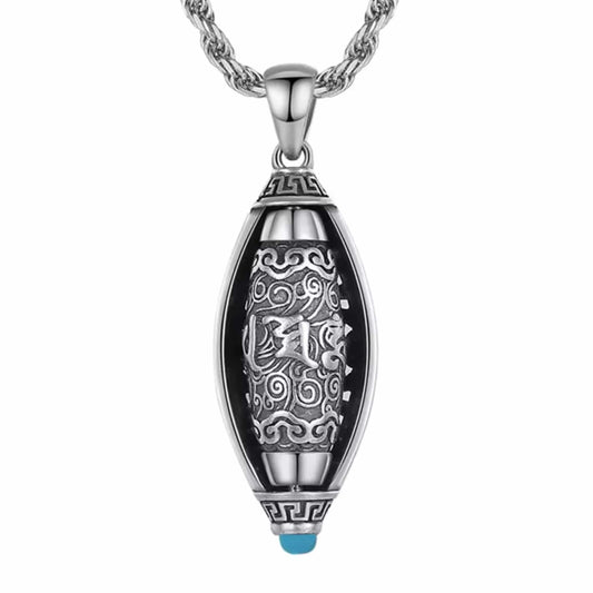THE MEN THING SS Pendant/ Necklace ROTATING MANTRA WHEEL - 14mm Titanium Steel Pendant with 23inch 4mm Twisted Chain for Men & Boys