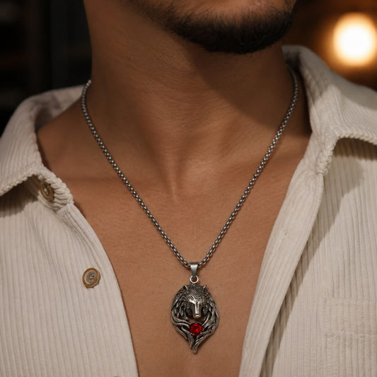 THE MEN THING SS Pendant/ Necklace RUBY FOX - Alloy Pendant with Stainless Steel  24inch Round Box Chain, European trending Style for Men & Boys
