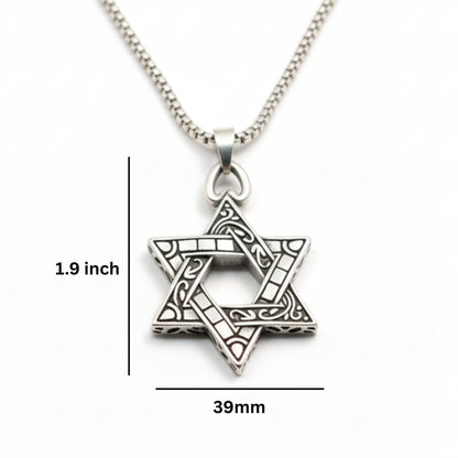 THE MEN THING SS Pendant/ Necklace RUNIC STAR - 39mm Titanium Steel Pendant with 24inch Round Box 5mm Chain for Men & Boys