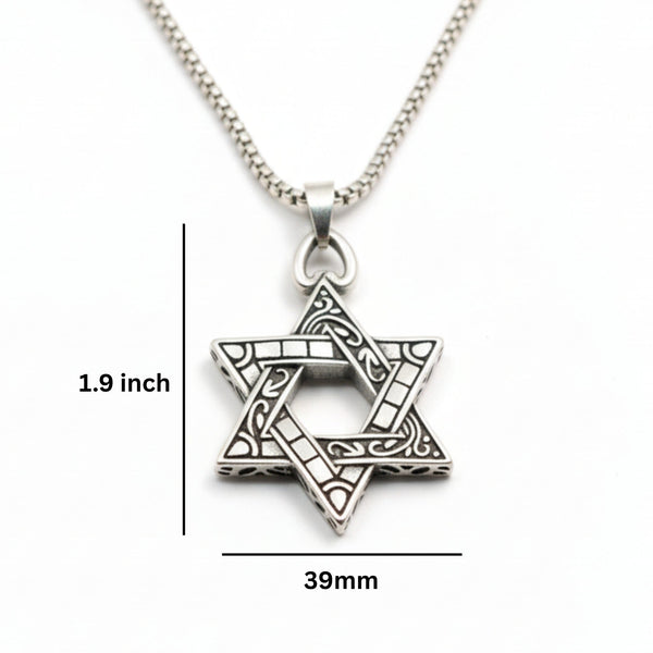 RUNIC STAR - 39mm Titanium Steel Pendant with 24inch Round Box 5mm Chain for Men & Boys