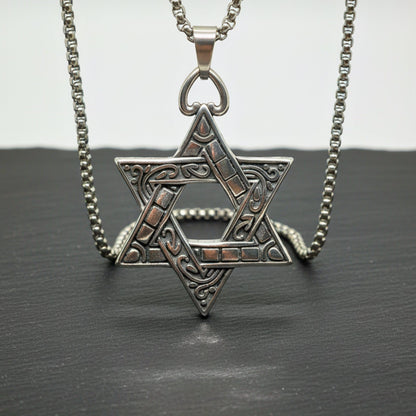 THE MEN THING SS Pendant/ Necklace RUNIC STAR - 39mm Titanium Steel Pendant with 24inch Round Box 5mm Chain for Men & Boys