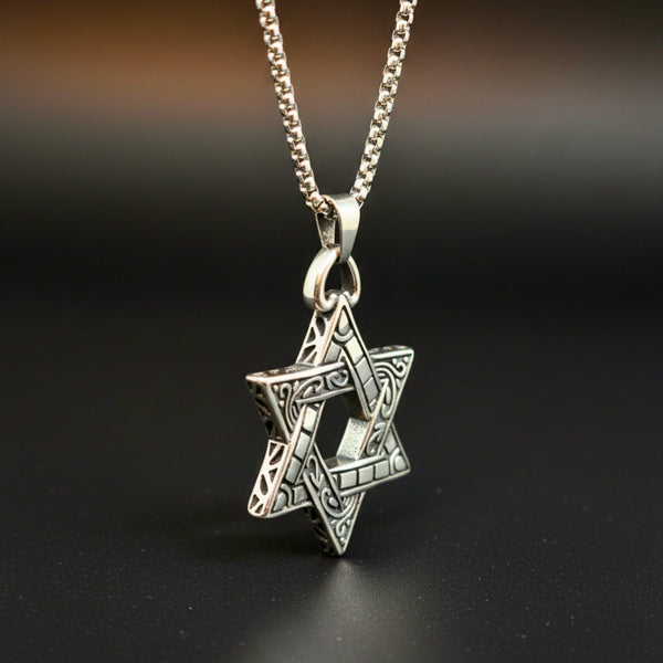 RUNIC STAR - 39mm Titanium Steel Pendant with 24inch Round Box 5mm Chain for Men & Boys