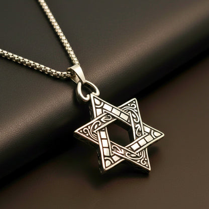 THE MEN THING SS Pendant/ Necklace RUNIC STAR - 39mm Titanium Steel Pendant with 24inch Round Box 5mm Chain for Men & Boys