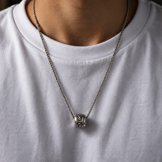 THE MEN THING SS Pendant/ Necklace RYXION TITAN - 13mm Titanium Steel Pendant with 21inch Twisted 3mm Chain for Men & Boys