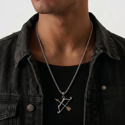 THE MEN THING SS Pendant/ Necklace SAGITTAR - Pure Vintage Pure Steel Pendant with 24inch Round Box 5mm Chain for Men & Boys