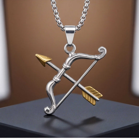 THE MEN THING SS Pendant/ Necklace SAGITTAR - Pure Vintage Pure Steel Pendant with 24inch Round Box 5mm Chain for Men & Boys