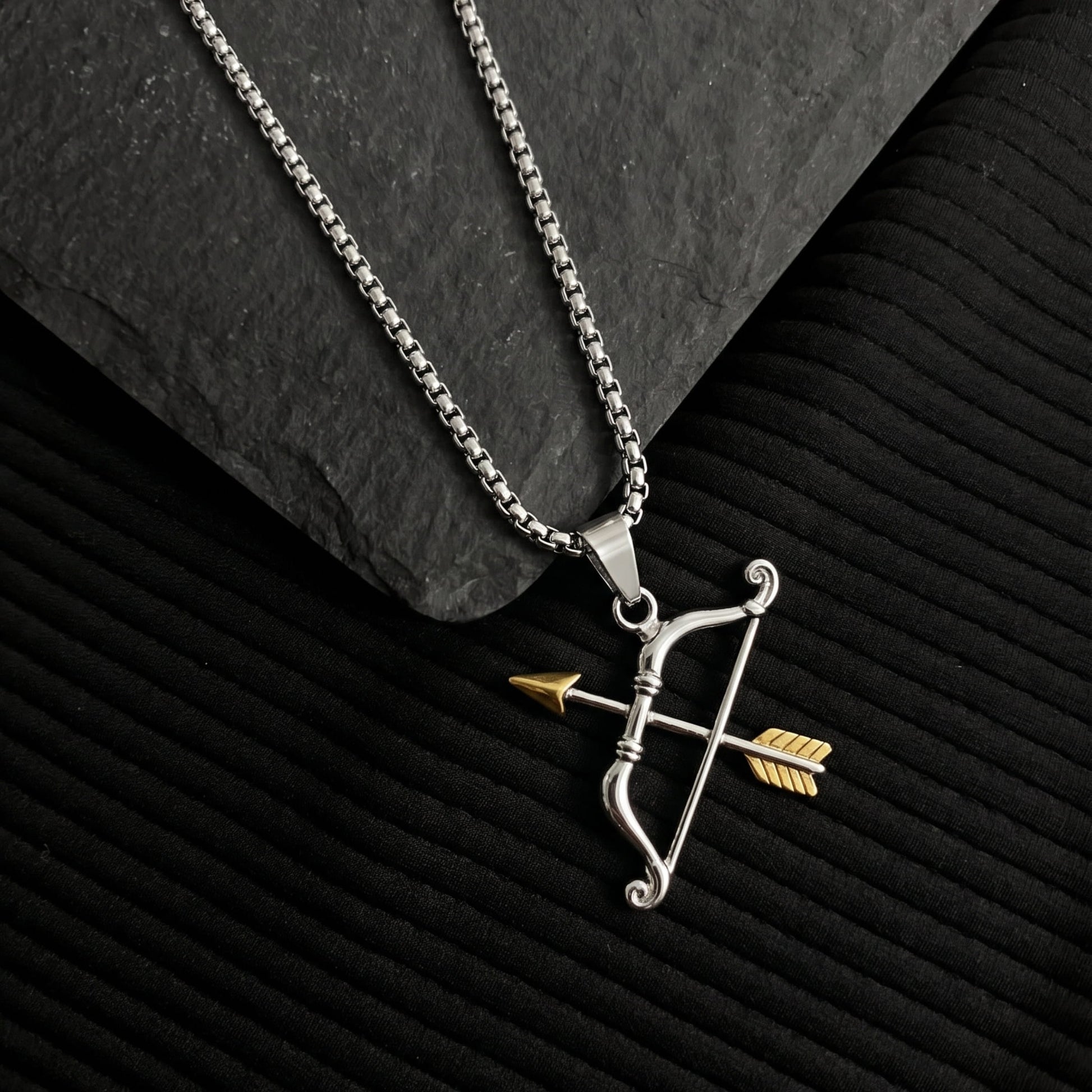 THE MEN THING SS Pendant/ Necklace SAGITTAR - Pure Vintage Pure Steel Pendant with 24inch Round Box 5mm Chain for Men & Boys