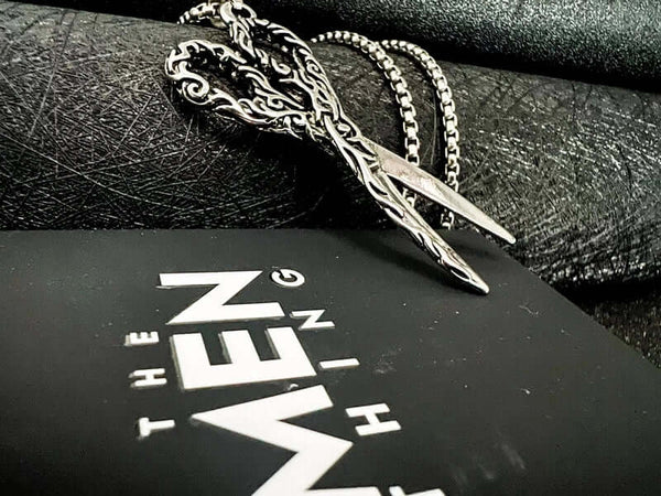 कैंची लौ - शुद्ध स्टेनलेस स्टील 24 इंच गोल बॉक्स चेन के साथ मिश्र धातु कैंची लटकन, पुरुषों और लड़कों के लिए मिलान ट्रेंडिंग स्टाइल