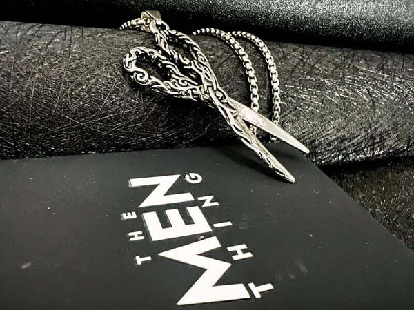 कैंची लौ - शुद्ध स्टेनलेस स्टील 24 इंच गोल बॉक्स चेन के साथ मिश्र धातु कैंची लटकन, पुरुषों और लड़कों के लिए मिलान ट्रेंडिंग स्टाइल