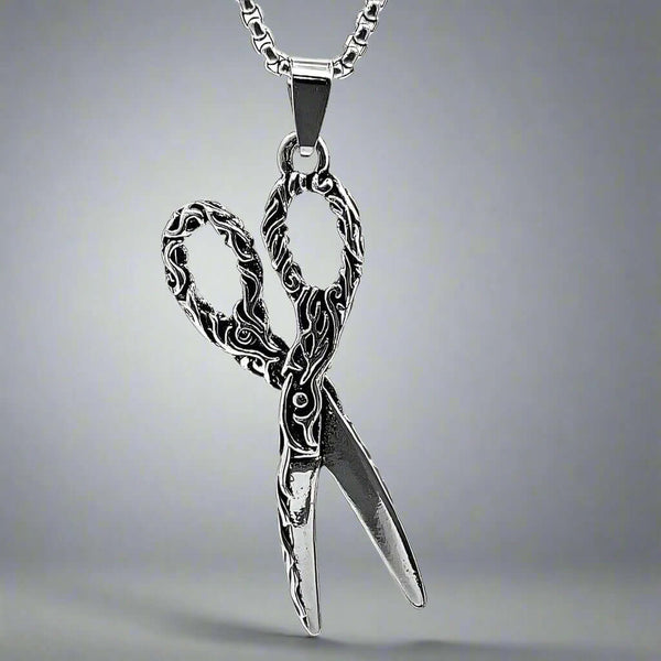 कैंची लौ - शुद्ध स्टेनलेस स्टील 24 इंच गोल बॉक्स चेन के साथ मिश्र धातु कैंची लटकन, पुरुषों और लड़कों के लिए मिलान ट्रेंडिंग स्टाइल