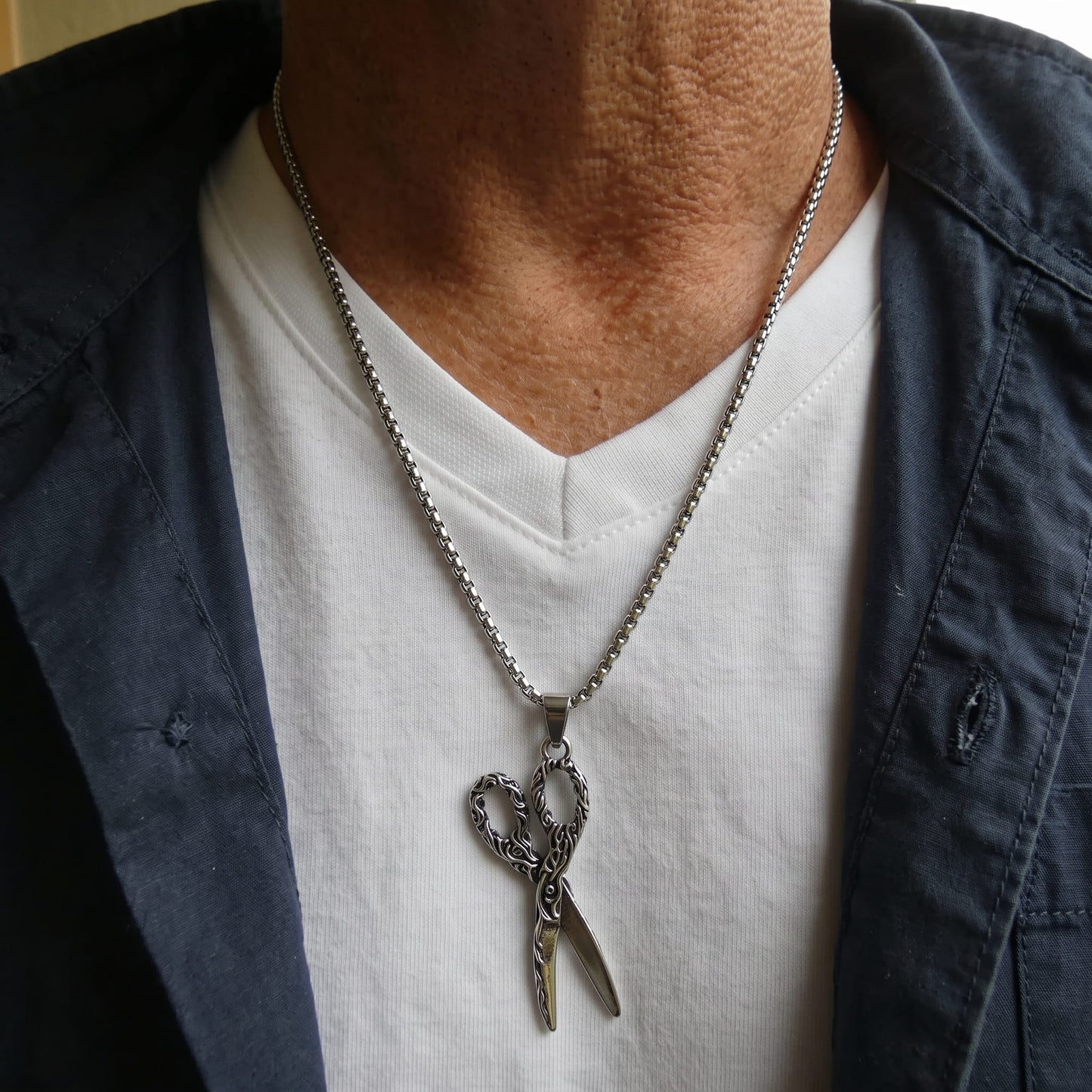 THE MEN THING SS Pendant/ Necklace SCISSORS FLAME -  Alloy Scissors Pendant with Pure Stainless Steel  24inch Round Box Chain, Milan trending Style for Men & Boy