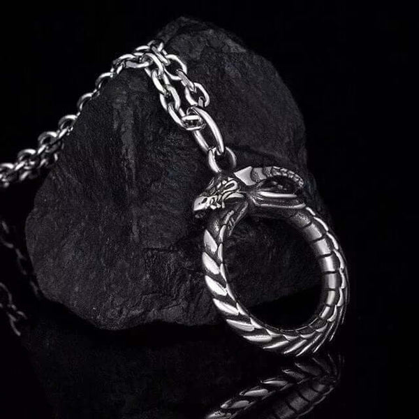 SERPENT OF ETERNITY - Alloy Gluttonous Snake Pendant with Pure Stainless Steel 24inch Round Box Chain, European trending Style for Men & Boy