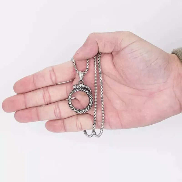 SERPENT OF ETERNITY - Alloy Gluttonous Snake Pendant with Pure Stainless Steel 24inch Round Box Chain, European trending Style for Men & Boy