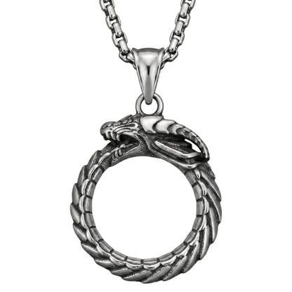 THE MEN THING SS Pendant/ Necklace SERPENT OF ETERNITY - Alloy Gluttonous Snake Pendant with Pure Stainless Steel 24inch Round Box Chain, European trending Style for Men & Boy