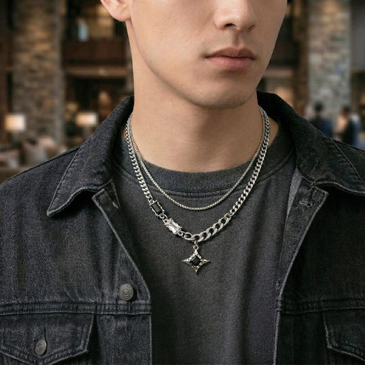 THE MEN THING SS Pendant/ Necklace SHADOW STAR - 16mm Titanium Steel Pendant with 17 to 19inch Chain for Men & Boys with adjustable cable chain