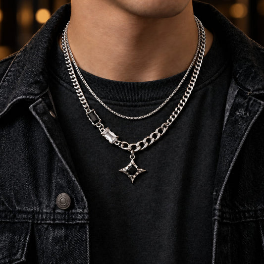 THE MEN THING SS Pendant/ Necklace SHADOW STAR - 16mm Titanium Steel Pendant with 17 to 19inch Chain for Men & Boys with adjustable cable chain