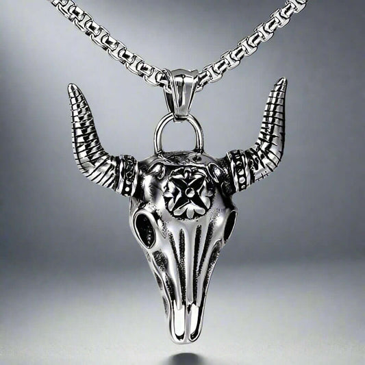 THE MEN THING SS Pendant/ Necklace SHEEP HORN - Alloy Pendant with Pure Stainless Steel 24inch Round Box Chain, American trending Style for Men & Boy