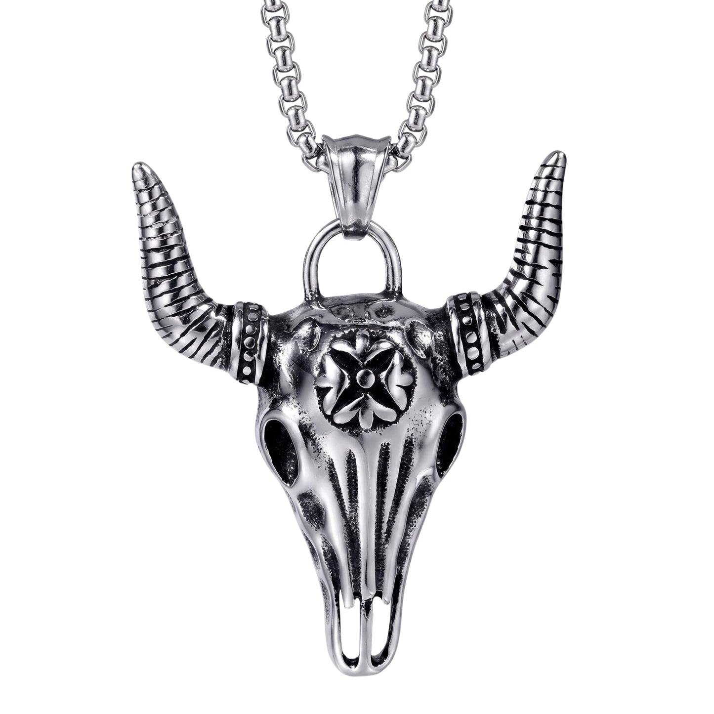 THE MEN THING SS Pendant/ Necklace SHEEP HORN - Alloy Pendant with Pure Stainless Steel 24inch Round Box Chain, American trending Style for Men & Boy