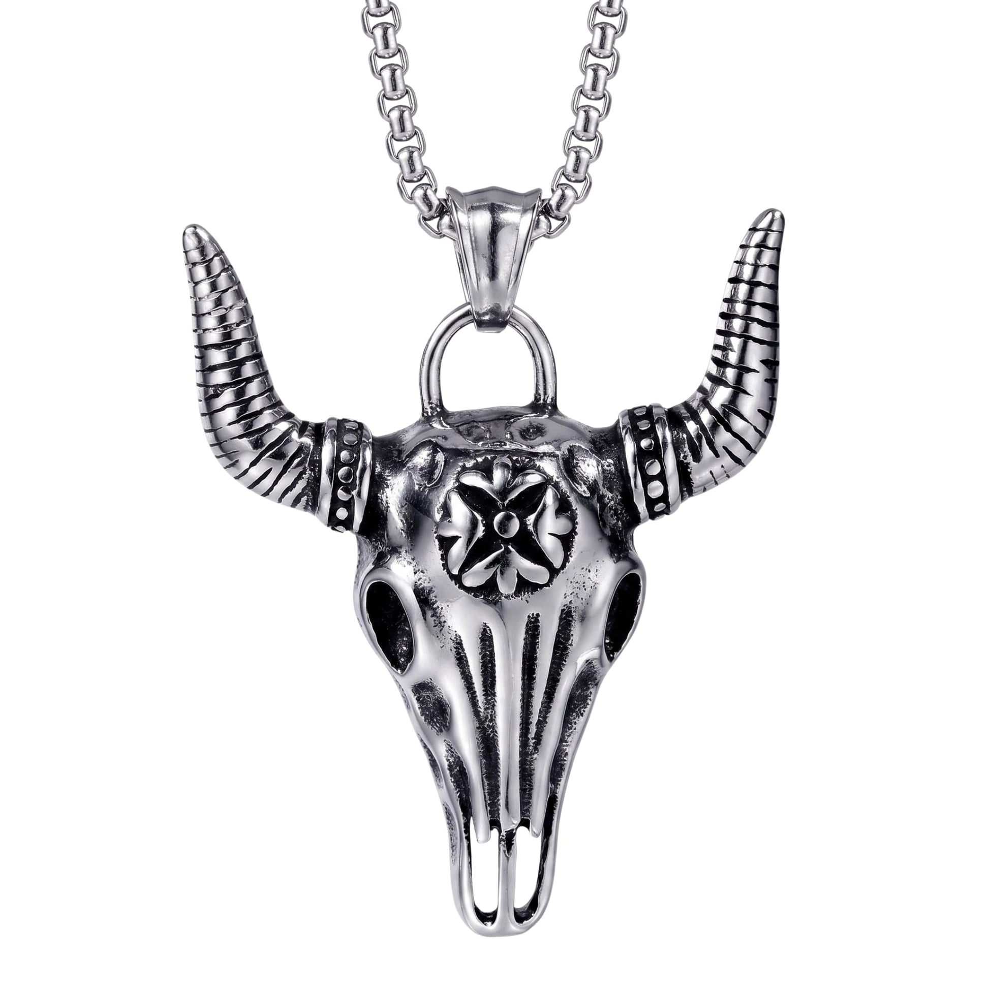 THE MEN THING SS Pendant/ Necklace SHEEP HORN - Alloy Pendant with Pure Stainless Steel 24inch Round Box Chain, American trending Style for Men & Boy