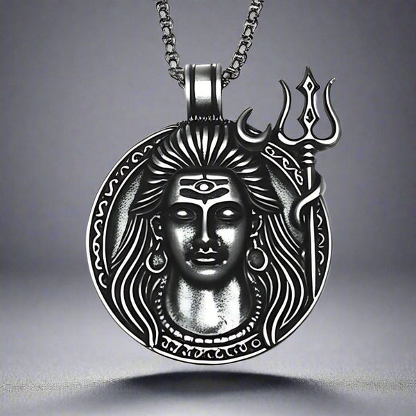 SHIVA THE PROTECTOR - Pure Vintage Pure Steel Pendant with 24inch Round Box Chain for Men & Boys