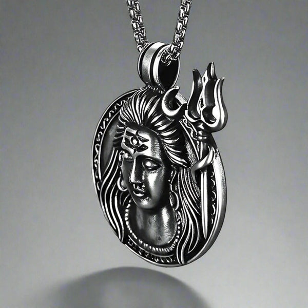 SHIVA THE PROTECTOR - Pure Vintage Pure Steel Pendant with 24inch Round Box Chain for Men & Boys