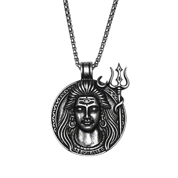 THE MEN THING SS Pendant/ Necklace SHIVA THE PROTECTOR - Pure Vintage Pure Steel Pendant with 24inch Round Box Chain for Men & Boys