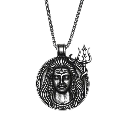 THE MEN THING SS Pendant/ Necklace SHIVA THE PROTECTOR - Pure Vintage Pure Steel Pendant with 24inch Round Box Chain for Men & Boys