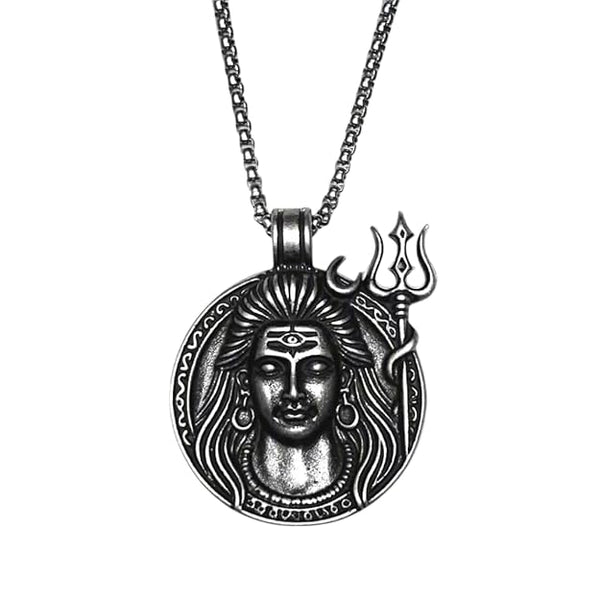 SHIVA THE PROTECTOR - Pure Vintage Pure Steel Pendant with 24inch Round Box Chain for Men & Boys