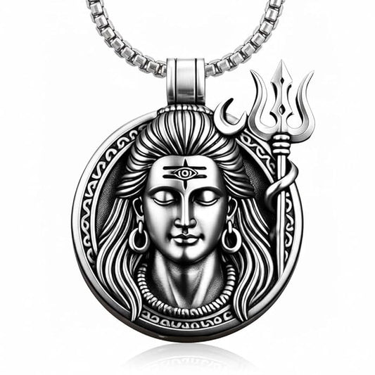 THE MEN THING SS Pendant/ Necklace SHIVA THE PROTECTOR - Pure Vintage Pure Steel Pendant with 24inch Round Box Chain for Men & Boys